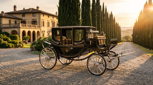 Casa Massafra La Carrozza — Luxury Carbon Carriage op Toscaans landgoed bij zonsondergang
